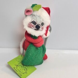 Vintage Annalee Dolls Santa Mouse Christmas Felt Figurine 1965 1967 Red Green 7"